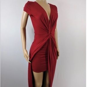 Rolls Coster Red Twist Front High-Low Dress